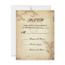 Vintage brown beige scroll leaf wedding RSVP card