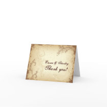 Vintage brown beige scroll leaf wedding Thank You