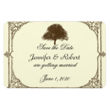 Vintage Brown Oak Tree Cream Wedding Save the Date Vinyl Magnets