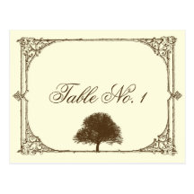 Vintage Brown Oak Tree on Cream Table Number Postcard