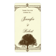 Vintage Brown Oak Tree on Cream Wine Label