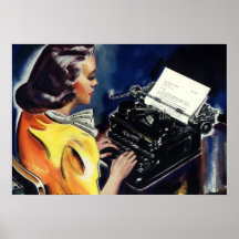 Vintage Business, Admin Secretary Typing a Letter Print
