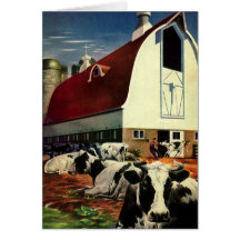 Vintage Business, Dairy Farm w Holstein Milk Cows Card