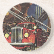 Vintage Business, Firemen Firefighters Fire Trucks Coasters
