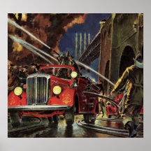 Vintage Business, Firemen Firefighters Fire Trucks Print