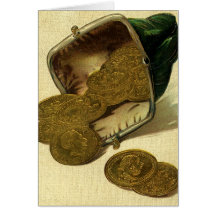 Vintage Business Money Currency; Gold Coins Purse Greeting Cards