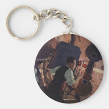 Vintage Business, Projectionist in a Movie Theatre Key Chain