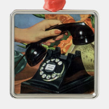 Vintage Business, Rotary Dial Phone and Hand Christmas Ornament