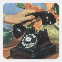 Vintage Business, Rotary Dial Phone and Hand Square Stickers