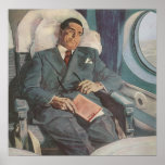 Vintage Business Traveler Reading on the Airplane Posters
