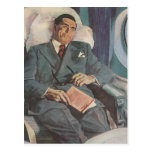 Vintage Business Traveller Reading on the Airplane Postcards