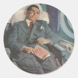 Vintage Business Traveller Reading on the Airplane Stickers