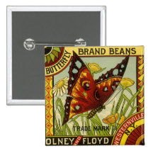 Vintage Butterfly Brand Beans Vegetable Label Art Pin
