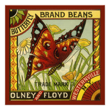 Vintage Butterfly Brand Beans Vegetable Label Art Invites
