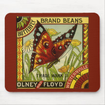 Vintage Butterfly Brand Beans Vegetable Label Art Mousepads