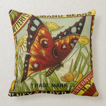 Vintage Butterfly Brand Beans Vegetable Label Art Throw Pillow