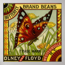 Vintage Butterfly Brand Beans Vegetable Label Art Posters
