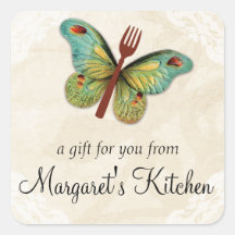 vintage butterfly fork food gift tag label sticker