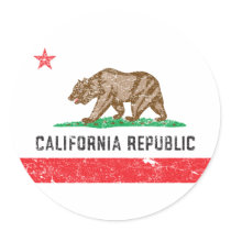 Vintage California Flag Round Stickers