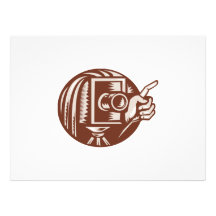 Vintage Camera Hand Pointing Retro Woodcut Custom Invitation