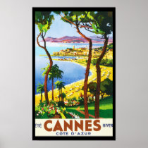 Vintage Cannes Cote D'Azur French Travel Poster