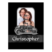 Vintage car on black postcard
