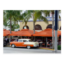 Vintage Car South Beach Florida Postcard