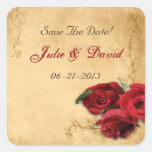 Vintage Caramel Brown & Rose Save The Date Wedding Sticker