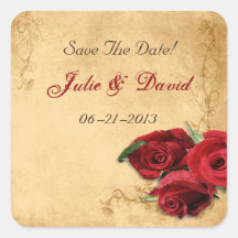 Vintage Caramel Brown & Rose Save The Date Wedding Sticker
