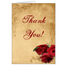 Vintage Caramel Brown & Rose Wedding Thank You Greeting Cards