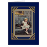 Vintage Card Little Girl Reading To Dogs