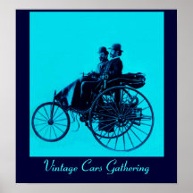 Vintage Cars Gathering , blue urquase Posters