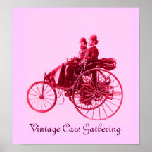 Vintage Cars Gathering ,pink fuchsia red violet Print
