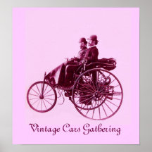 Vintage Cars Gathering ,pink violet purple Print