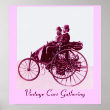 Vintage Cars Gathering , purple pink white Poster