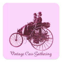 Vintage Cars Gathering , purple violet white pink Stickers