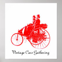 Vintage Cars Gathering , white red Posters