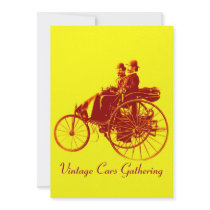 ViNTAGE CARS GATHERING ,yellow brown Personalized Invitations