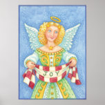 Vintage Cartoon Merry Christmas Angel with Joy Posters