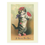 "Vintage Cat Happy New Year" Postcard