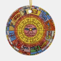 Vintage Celestial Astrology, Antique Zodiac Wheel Christmas Tree Ornaments