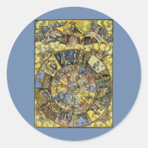 Vintage Celestial Astrology, Zodiac Wheel, 1555 Round Sticker