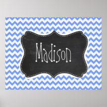 Vintage Chalkboard look, Blue Chevron Pattern Posters