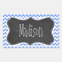 Vintage Chalkboard look, Blue Chevron Pattern Rectangular Stickers