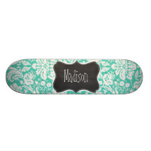 Vintage Chalkboard look; Seafoam Green Damask Skate Decks