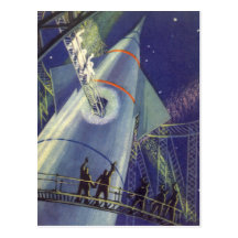 Vintage Change of Address Science Fiction Rocket Postcard
