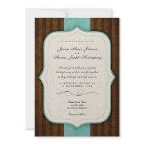 Vintage Charm Brown & Tiffany Blue Wedding Invites