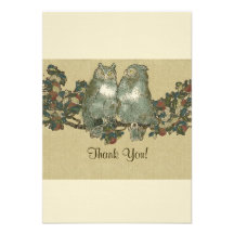 Vintage Chatty Owls Brown Linen Thank You Notes Personalized Announcements