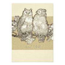 Vintage Chatty Owls Brown Linen Thank You Notes Custom Announcements