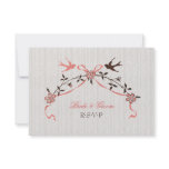 Vintage Cherry Blossom Swallows Wedding RSVP card Personalized Invitation